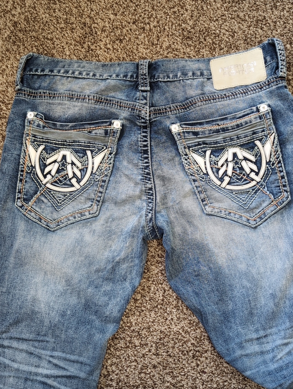 American Fighter Distressed Acid Wash Slim Straight Jeans Size 34